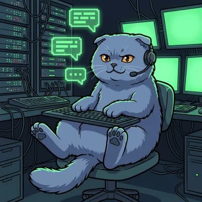 Kranky cat mascot with headset representing expert game server support